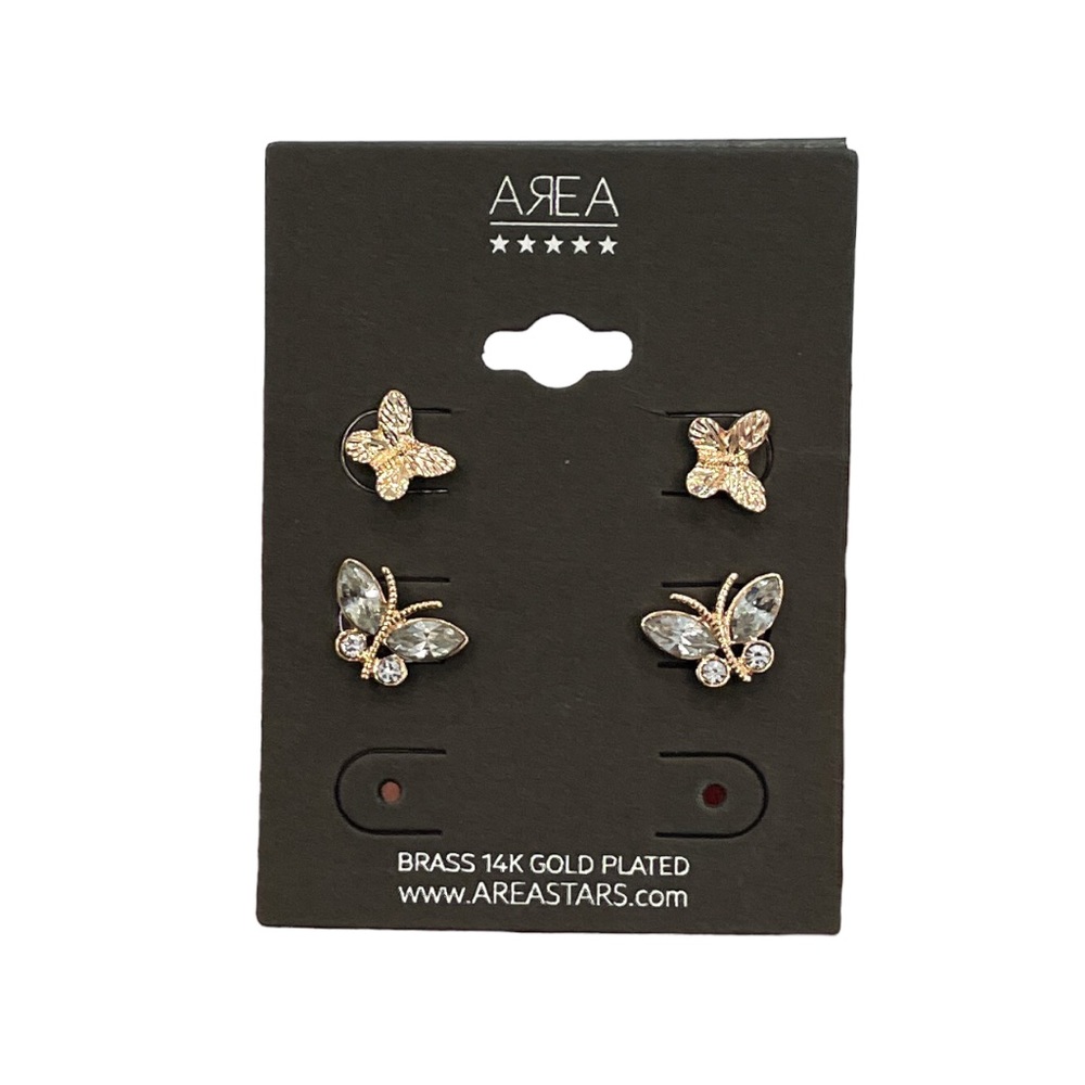 AFRM Gold Butterfly Stud Earring Set NEW